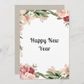 水彩フローラ美しいフラット年賀状 サンキューカード (正面/裏面)