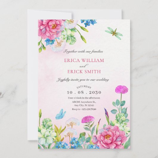 水彩フローラ美学結婚の 招待状 (正面)