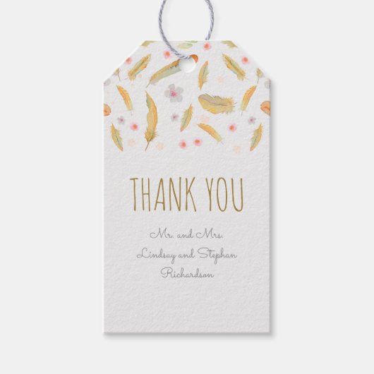 水彩フローラ羽毛ボホ結婚ズ ギフトタグ (正面)