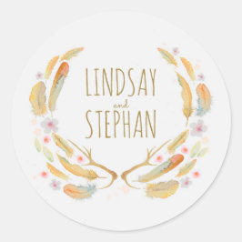水彩フローラ羽〔雄ジカの〕枝角素朴結婚ズ ラウンドシール