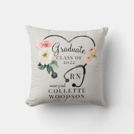 水彩フローラ聴診器ナース卒業 クッション