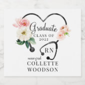 水彩フローラ聴診器ナース卒業 スパークリングワインラベル (シングルラベル)