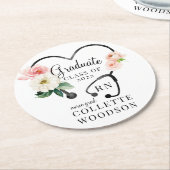 水彩フローラ聴診器ナース卒業 ラウンドペーパーコースター (アングル)