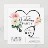 水彩フローラ聴診器ナース卒業 招待状 (正面/裏面)