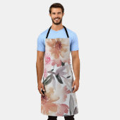 水彩フローラ背景パターン，花，アート，フロー エプロン (着用した状態)