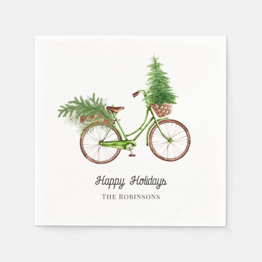 水彩フローラ自転車クリスマスパーティー スタンダードカクテルナプキン (正面)