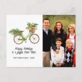 水彩フローラ自転車クリスマスファミリーフォト シーズンポストカード (正面)