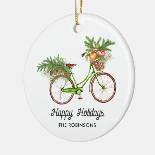 水彩フローラ自転車クリスマス セラミックオーナメント (左)