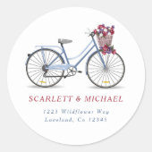 水彩フローラ自転車引っ越しました新しい住所 ラウンドシール (正面)
