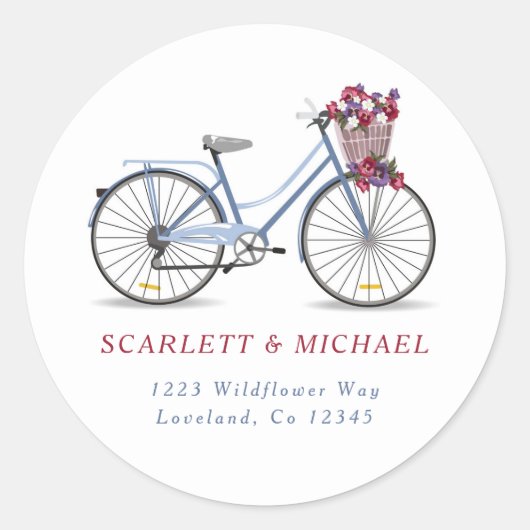 水彩フローラ自転車引っ越しました新しい住所 ラウンドシール (正面)