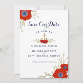 水彩フローラ航海のネイビー結婚いかり セーブザデート (正面)