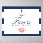水彩フローラ航海の結婚式の引き出物標識 ポスター (正面)
