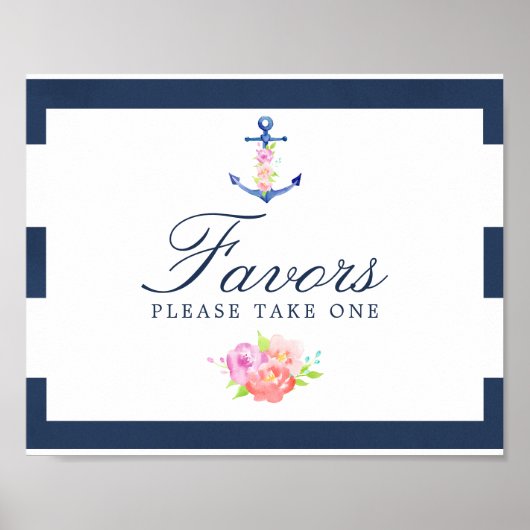 水彩フローラ航海の結婚式の引き出物標識 ポスター (正面)