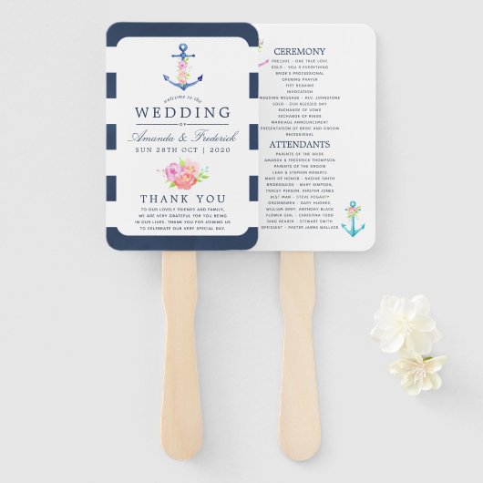 水彩フローラ航海の結婚式 プログラム ハンドファン (正面&裏面)