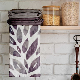 水彩フローラ花びら – 紫と灰色 キッチンタオル