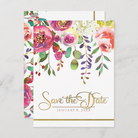 水彩フローラ花モダン保存日 案内ポストカード (正面/裏面)