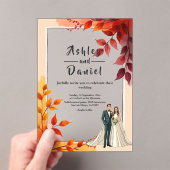 水彩フローラ花嫁と花婿秋の結婚式 アクリル招待状 (インサイチュ (ポータブル))