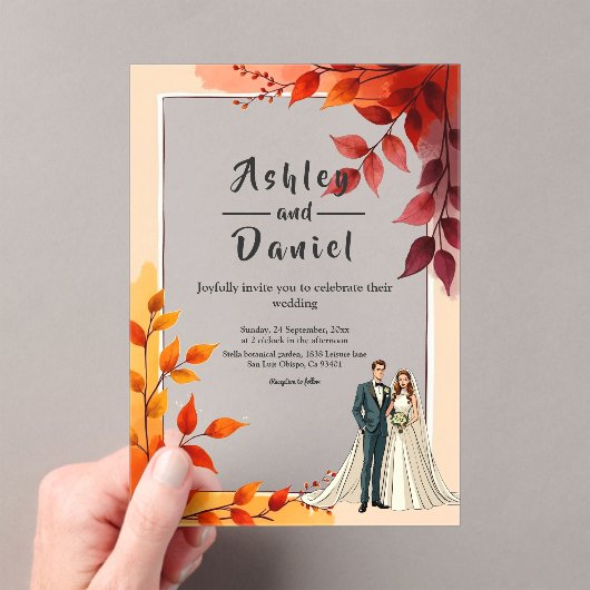 水彩フローラ花嫁と花婿秋の結婚式 アクリル招待状 (インサイチュ (ポータブル))
