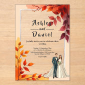 水彩フローラ花嫁と花婿秋の結婚式 アクリル招待状 (正面)