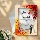 水彩フローラ花嫁と花婿秋の結婚式 アクリル招待状