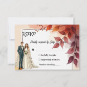 水彩フローラ花嫁と花婿秋の結婚式 出欠カード (正面)