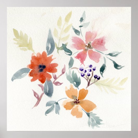 水彩フローラ芸術 |ハンドア色彩の鮮やかート ポスター (正面)