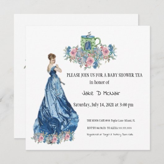 水彩フローラ茶パーティの招待状 (正面/裏面)