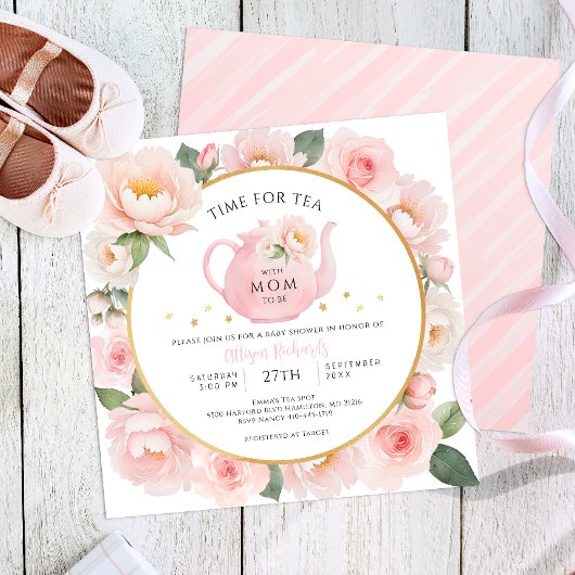 水彩フローラ茶パーティーベビーシャワー招待状 招待状