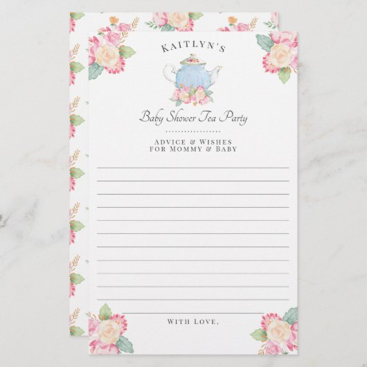 水彩フローラ茶パーティー |ベビーシャワーアドバイス (正面/裏面)
