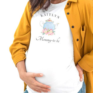水彩フローラ茶パーティー ママになる Tシャツ