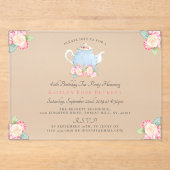 水彩フローラ茶パーティー |誕生日 アクリル招待状 (正面)