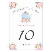 水彩フローラ茶パーティー |赤ちゃんシャワー テーブルナンバー (正面)
