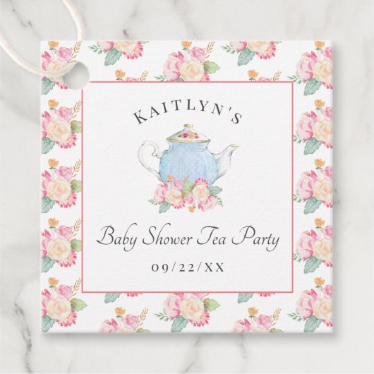 水彩フローラ茶パーティー |赤ちゃんシャワー フェイバータグ (正面)