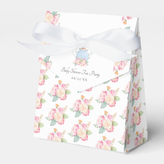 水彩フローラ茶パーティー |赤ちゃんシャワー フェイバーボックス (正面サイド)