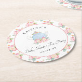 水彩フローラ茶パーティー |赤ちゃんシャワー ラウンドペーパーコースター (アングル)