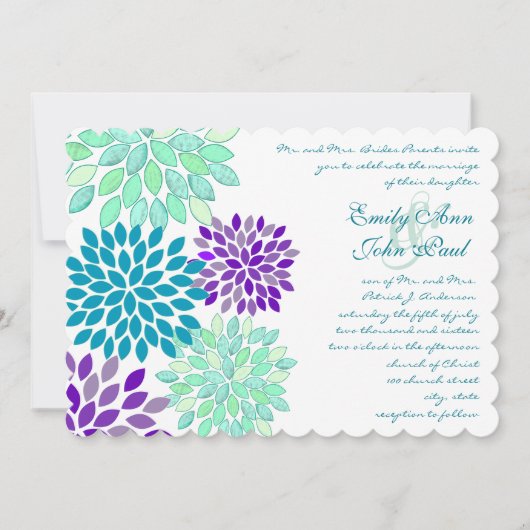 水彩フローラ菊の結婚式 招待状 (正面)