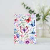 水彩フローラ蝶パターン シーズンポストカード (スタンド正面)