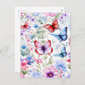 水彩フローラ蝶パターン シーズンポストカード (正面/裏面)
