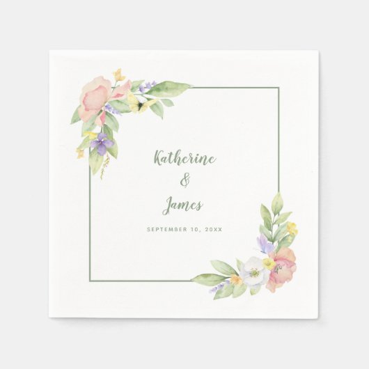 水彩フローラ蝶結婚ズ&婚約 スタンダードカクテルナプキン (正面)