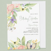 水彩フローラ蝶QRコード誕生日パーティー 招待状