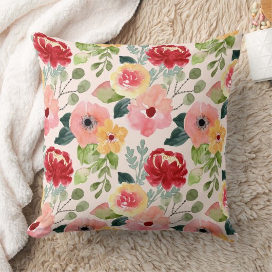 水彩フローラ装飾用クッション – 両面 クッション (ブランケット)