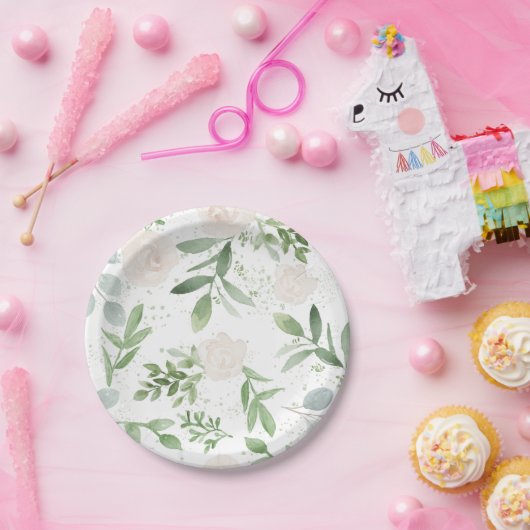 水彩フローラ誕生日ま結婚たはプレート ペーパープレート (パーティー)