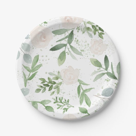 水彩フローラ誕生日ま結婚たはプレート ペーパープレート (正面)