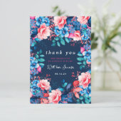 水彩フローラ誕生日サンキューテーブルネイビー サンキューカード (スタンド正面)