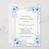 水彩フローラ誕生日招待状ブルー金ゴールド 招待状 (正面)