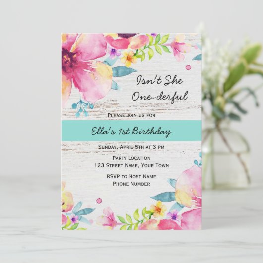 水彩フローラ誕生日招待状 招待状 (スタンド正面)