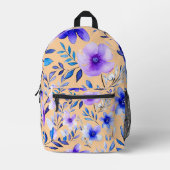 水彩フローラ調和 – シームレスボタニカルパス プリントバックパック (正面)