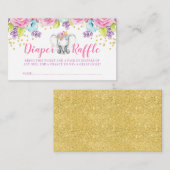 水彩フローラ象おむつラッフルチケット エンクロージャーカード (正面/裏面)