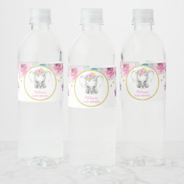水彩フローラ象ガールベビーシャワー ペットボトルラベル
