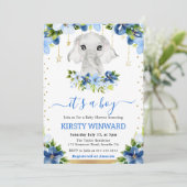 水彩フローラ象ボーイベビーシャワー 招待状 (スタンド正面)
